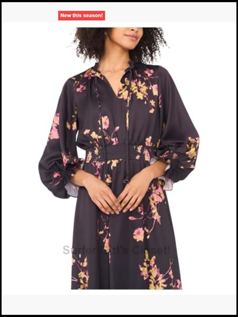 Vince Camuto Long Sleeve Maxi Dress Smocked Floral Tie Neck Fall - Picture 3 of 3